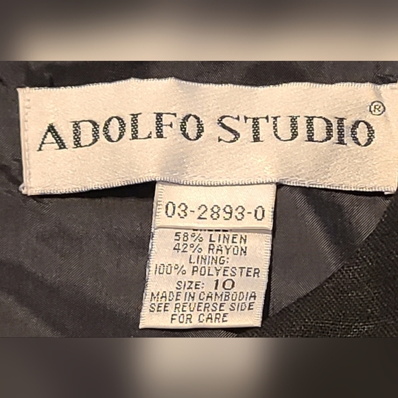 Black Sheath Dress 10 Shoulder Pads Lined Linen Blend Adolfo Studio VTG - Picture 3 of 8